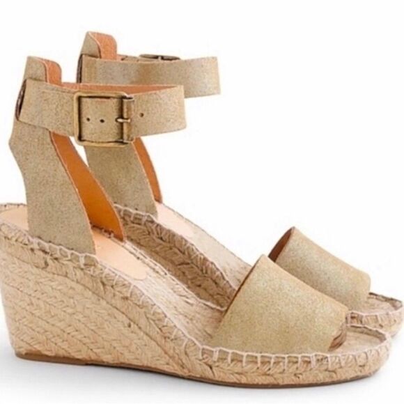 J Crew Sandals Espadrille Wedge Gold Cream Leather Size 10 - Picture 9 of 9